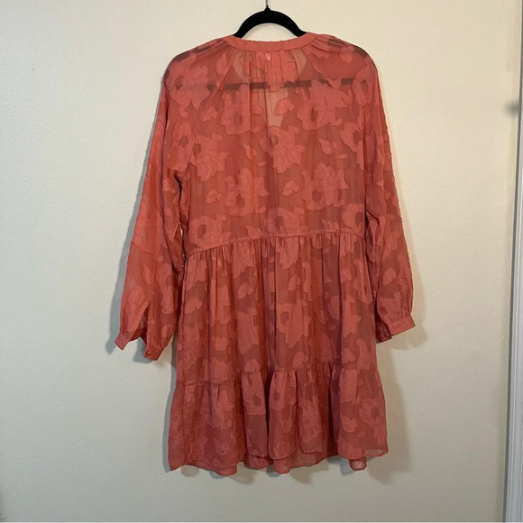 Lauren Conrad Floral Button Front Long Sleeve Dress Sheet Appliqué Size Medium - Picture 2 of 7